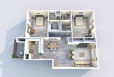 Floor plan for 2 beds, 1.5 baths, 990 sqft